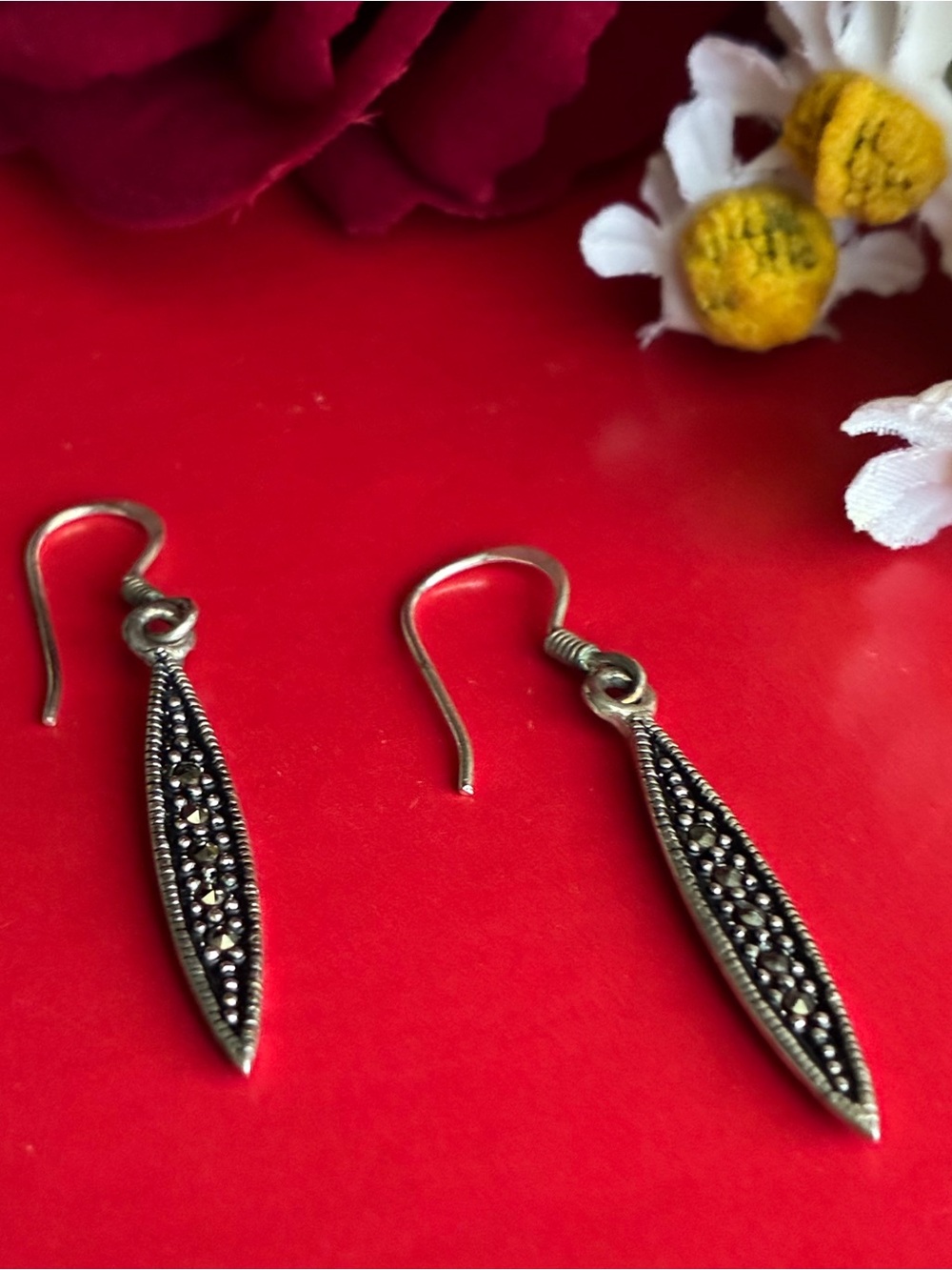Earrings Classic Black Marcasite Dangle Earrings